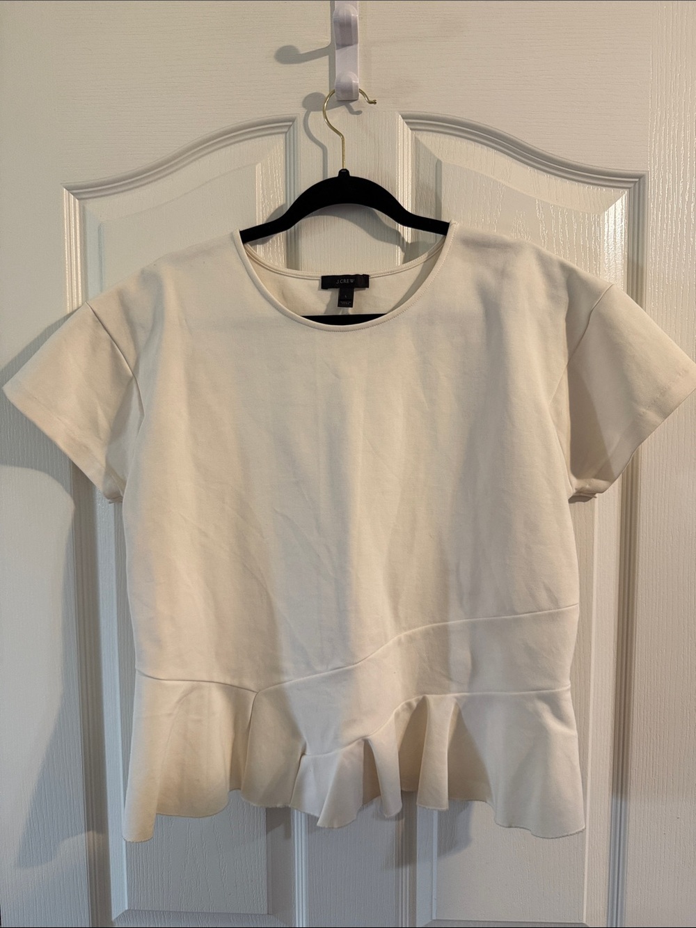 J. Crew Cream Short Sleeve Peplum Top